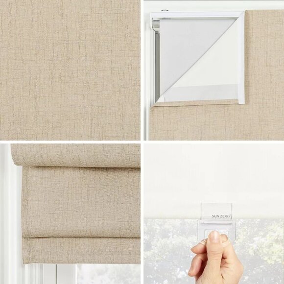 Sun Zero Blackout Somerton Taupe Texture Cordless Roman Window Shade 35" x 64" - Picture 4 of 8
